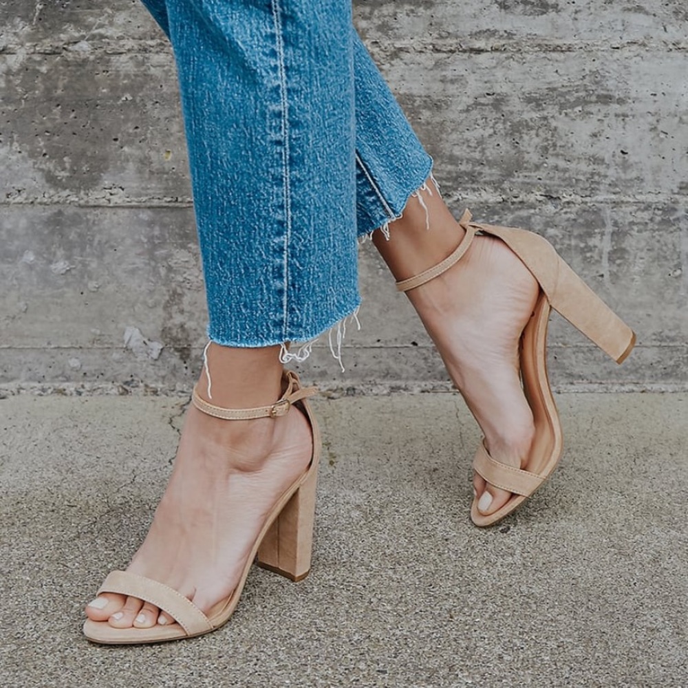 Taylor Natural Suede Ankle Strap Heels